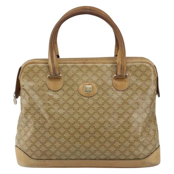 CELINE Macadam Canvas Hand Bag PVC Beige Auth ar13860